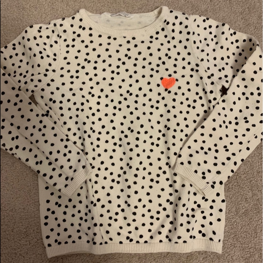 H&M girls ivory/black dot sweater.